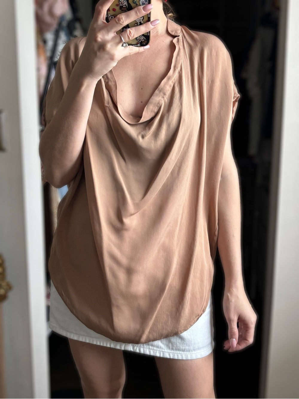 Haute Hippie Draped Cowl-Neck Silk top in blush Sz M